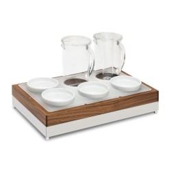 STAINLESS STEEL AND WOODEN SERVING TRAY WITH PLASTIC INSERT | REFREGIRE