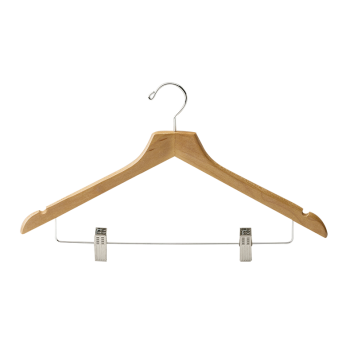 WOODEN COAT HANGER WITH CLIPS AND NOTCHES