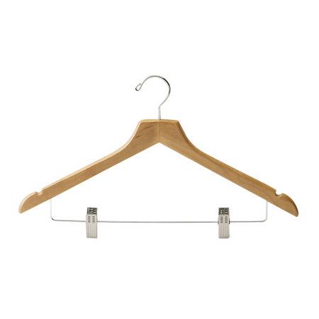 WOODEN COAT HANGER WITH CLIPS AND NOTCHES