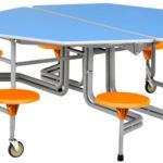 Mobilier de cafétérias TABLE OCTOGONALE PLIANTE GRADUATE AVEC SIEGES INTEGRES